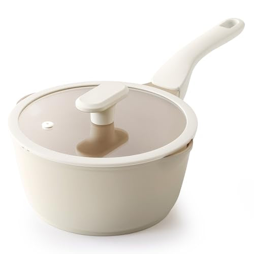 Ceramic Nonstick Saucepan with Lid (2.7 Quarts / Coconut White)