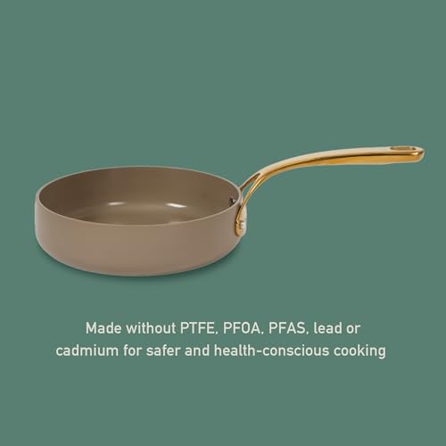 Non Stick Frying Egg Pan (Cappuccino Cream w/ Gold Handle / Deep Fry Pan (8-Inch))