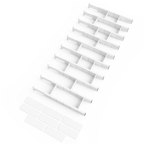 Bamboo Drawer Dividers with Inserts and Labels (2.35''H, 17''-22''L, 10 Dividers / WHITE)
