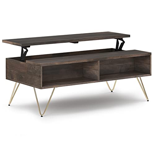 Hunter SOLID MANGO WOOD and Metal 48 inch Wide Rectangle Industrial Lift Top Coffee Table in Ebony for the Living Room and Family Room (Lift Top Coffee Table / 48 inch / Ebony)