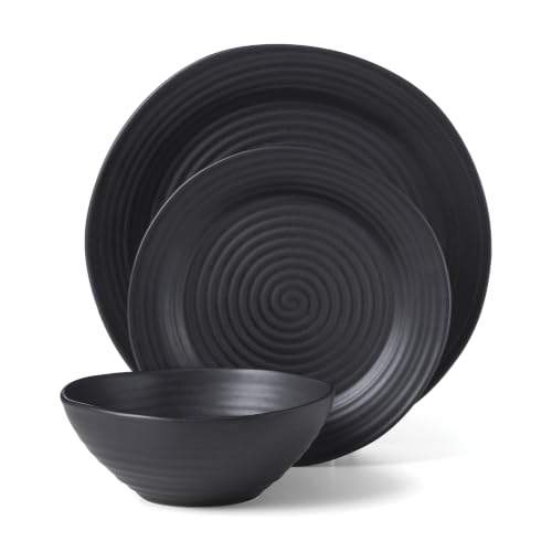 Black Ridge Piece Dinnerware Set (Black / 12-Piece Dinnerware Set)