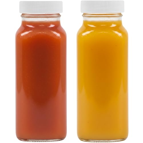 8oz Square Glass Juice Shot Bottle with Lid (8oz / 2 Pack)