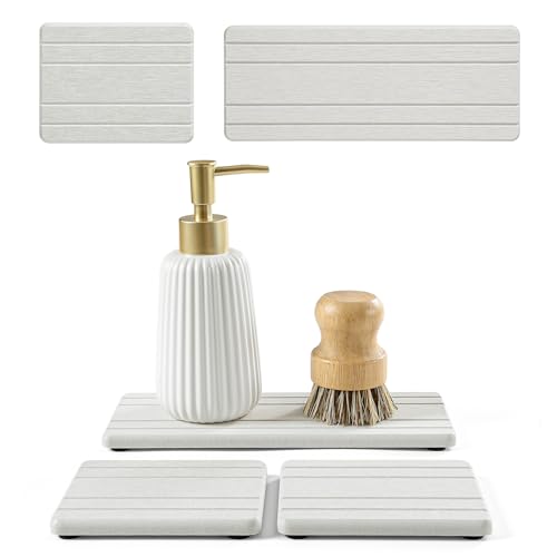 3 Pack Diatomite Stone Sink Tray (3 Pcs - Beige - 1pc of 9"x 3.5" and 2pcs of 4.5"x 3.5")