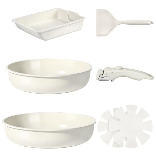 Ceramic Pots and Pans Set Non Stick (White / 7PCS 04)