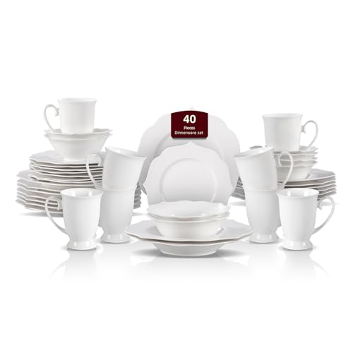 HomeVss New Bone China Dinnerware Set (Lotus / Service for 8 - 40pc Set)