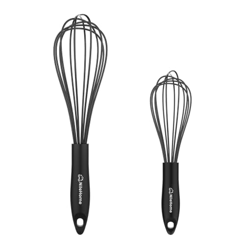 Silicone Whisk Set 8" 10" Kitchen Whisk Black (Black / 2-Pack)