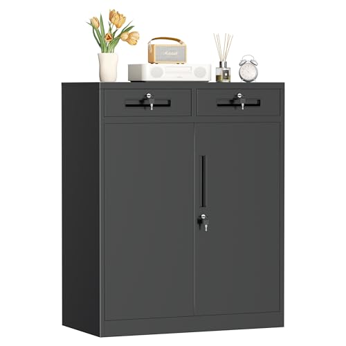 Metal Garage Storage Cabinet with Doors and Shelves (Black / 36")