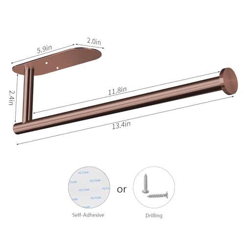 Adhesive Paper Towel Holder Under Cabinet Wall Mount for Kitchen Paper Towel (Rose Gold / 1 Pack)