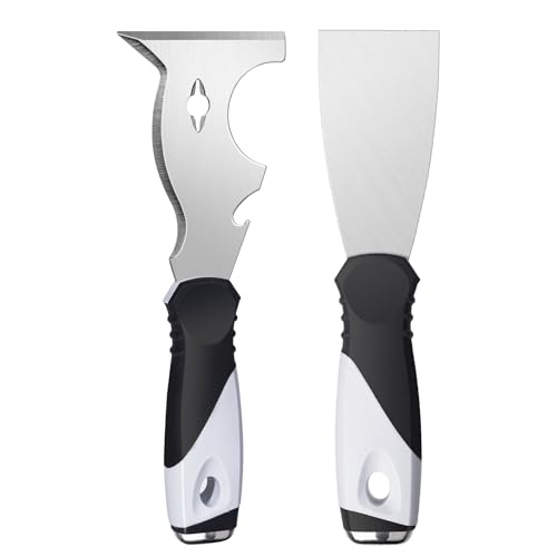 2-Pack 10-in-1 Putty Knife, Stainless Paint Scraper, Wood Tool (2" and 10 in 1 Putty Knife)