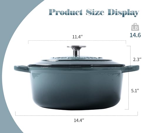 Enameled Cast Iron Round Dutch Oven with Lid Dual Handle Pot Bread Ovens (Slateblue / 7QT)