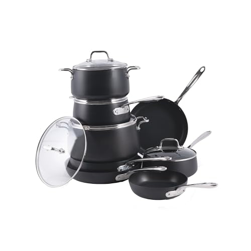 HA1 Hard Anodized Nonstick Cookware Set 13 Piece Induction Oven Broiler Safe 500F (13 Piece Set)