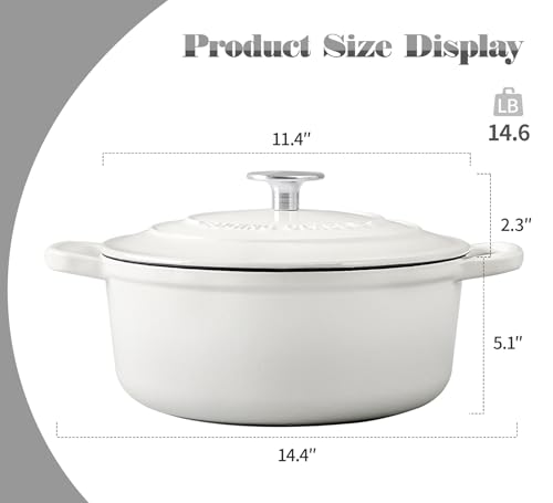 Cast Iron Dutch Oven With Lid Round Pot Enameled Covered for Bread Baking (White / 7QT)