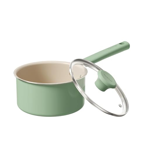 Ceramic Nonstick Saucepan with Lid (1.5 Quarts / Green)