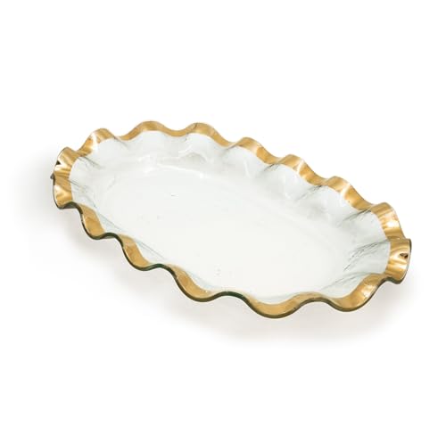 Ruffle 19 x 12 Inch Large Shallow Oval Bowl with 24k Gold (Shallow Oval Bowl)