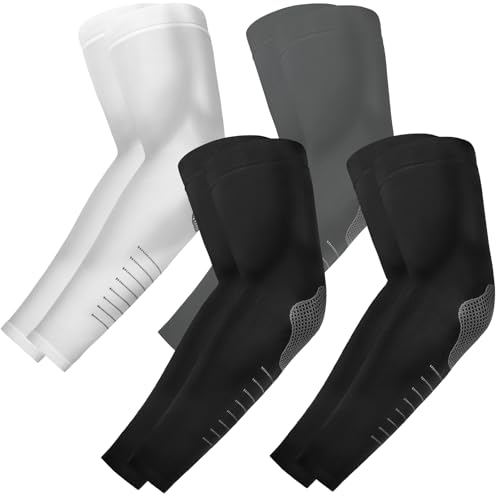 Cooling Arm Sleeves for Men Women (4 Pairs - 2 Black+white+grey (Stripe))
