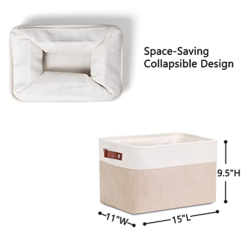 Fabric Storage Bins (White&Khaki / L-15"x11"x9.5")