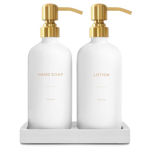 Gold Soap Dispenser Bathroom Set (Gold Pump & White Bottle)