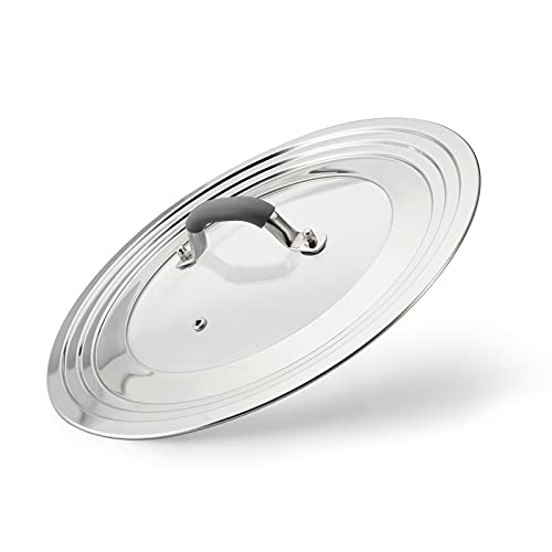 Universal Pans Pots Lid Cover Fit All 8.25 Inch to 12 Inch Pots (Arc-shaped Handle / Gray)