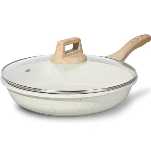 Nonstick Ceramic Frying Pan Skillet with Lid (11" w/Lid / White)