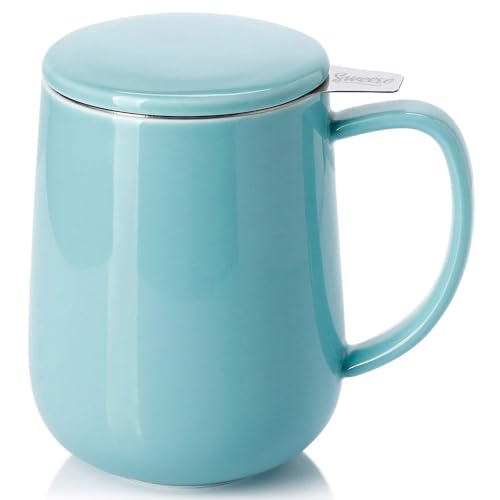 20 OZ Porcelain Tea Mug with Infuser and Lid (Sea Blue)
