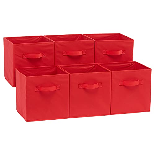 Collapsible Fabric Storage Bins with Handles (Red / 10.5"x10.5"x11")