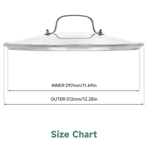 12 IN Glass Lid with Stainless Steel Handle for Frying Pan (12 in (11.69in-12.28in) / Silvery Handle)