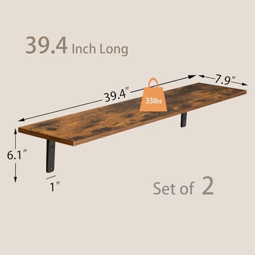 Long Wall Shelves (Rustic Brown / 39.4 Inch)