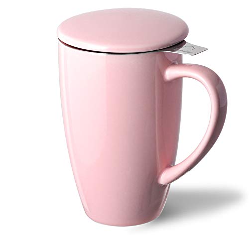Sweejar Porcelain Tea Infuser Mug with Lid (Pink / Tea Cup(16 Fl Oz))