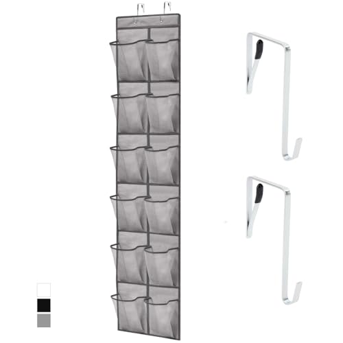 Over the Door Shoe Organizer (Grey / 12 Pockets/2 Hooks)