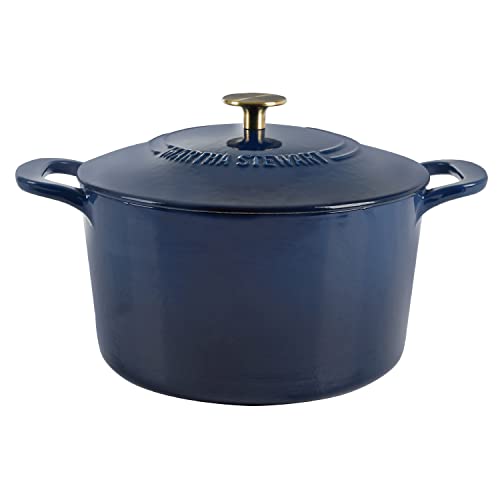 Gatwick 7 Quart Enamel Cast Iron Dutch Oven Pot with Lid (Navy w/ Gold Knob / 7-Quart)