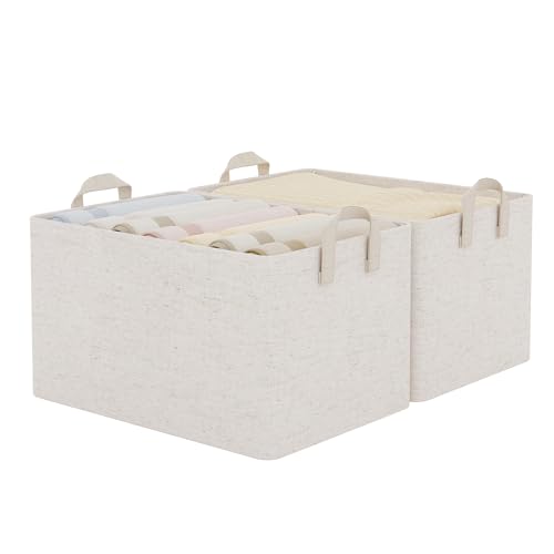 Linen Closet Storage Bins (Beige（Cotton-linen） / 19" L x 13 ¼" W x 11" H)