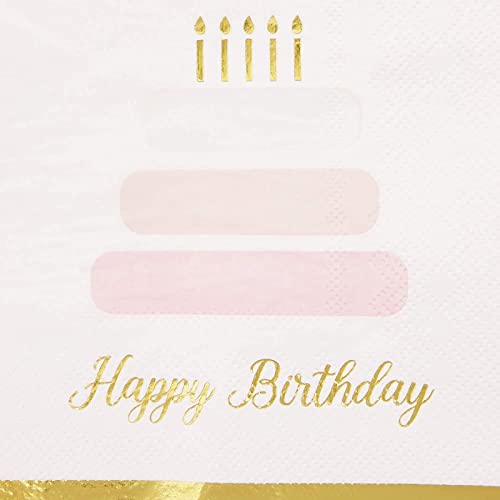 50 Pack Cake Theme Happy Birthday Napkins with Gold Foil Edges (50 Pack)