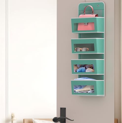 4 Clear Pocket Over Door Hanging Organizer (4 Pockets / Turquoise)