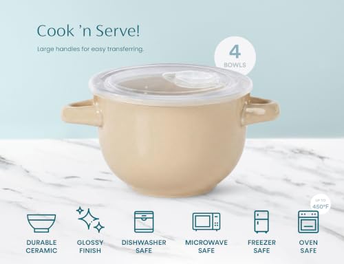 French Onion Soup Crocks with Lids & Handles (Warm Vanilla)