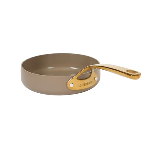 Non Stick Frying Egg Pan (Cappuccino Cream w/ Gold Handle / Deep Fry Pan (8-Inch))
