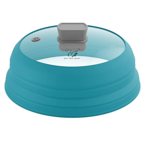 Microwave Splatter Cover Glass Cover Splatter Guard Lid with Collapsible Silicone for Food Cover Plate Cover 11.8 inch Blue (Blue / 11.8 inch)
