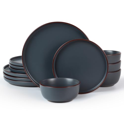 Mercury 12 Piece Stoneware Dinnerware Set (Charcoal / Service for 4 (Standard Dinner Set))
