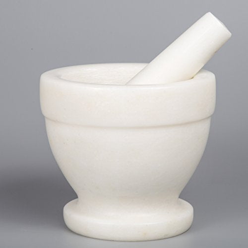 Natural Marble Mortar and Pestle Set Guacamole Molcajete Bowl Kitchen Spices Herbs Pesto Grinder (Off-White (color may vary) / 5.3" Diam. x 4.5" H)