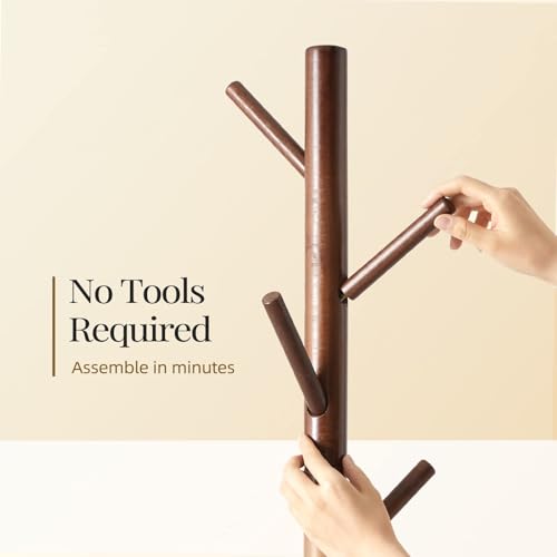 Solid Wooden Coat Rack Freestanding with 8 Hooks (Brown)