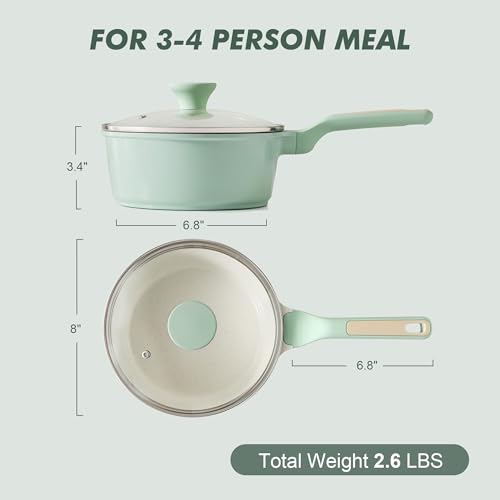 2.5 QT Ceramic Nonstick Saucepan with Lid (Mint Green / 2.5 Quarts)
