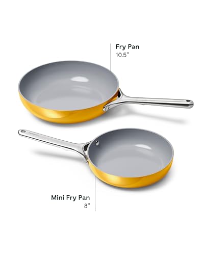Ceramic Fry Pan Duo with Glass Lids (1x 10.5 IN & 1x 8 IN / Marigold)