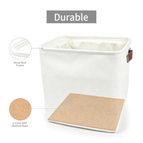 Collapsible Fabric Storage Cubes 11x11 Cube Storage Bins (Full Off-White / Cube - 11"x11"x11")