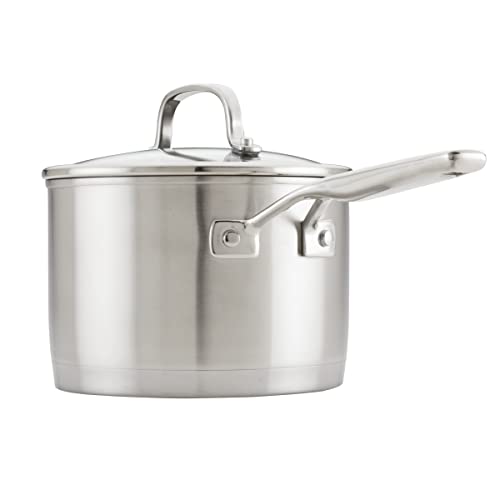 3 Ply Base Brushed Stainless Steel Sauce Pan (Brushed Stainless Steel / 3 Quarts)
