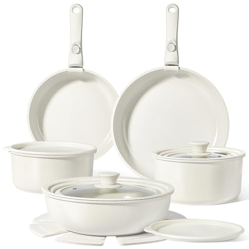Ceramic Pots and Pans Set Non Stick (White / 15PCS 02)