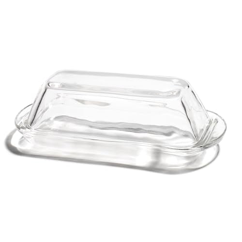 Small Clear Glass Butter Dish with Lid for Countertop