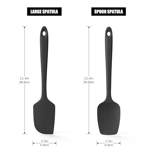 600°F Heat Resistant Silicone Spatula Spoonula (Flat & Spoon Spatulas / Black)