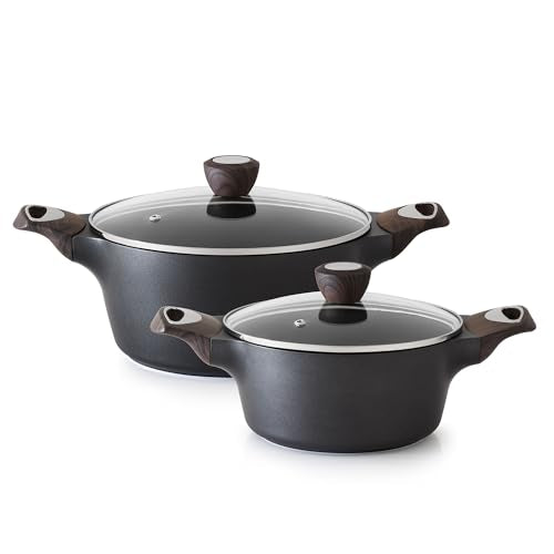 Nonstick Pot Stock Pot with Lid (2.6 + 4.5 Quarts / Classic Black)