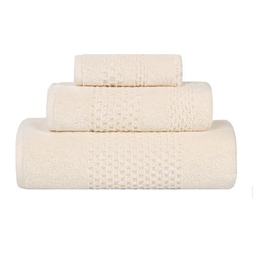 Playa Zero Twist Cotton Medium Weight Towels (3 Piece Towel Set / Ivory)