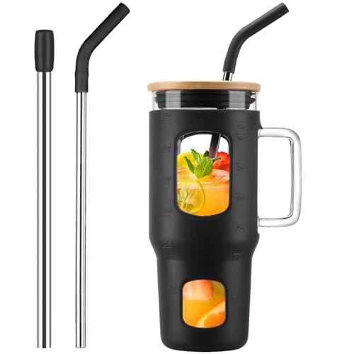 Glass Tumbler with Lid (Black / 32 Ounces)