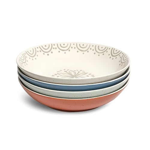 4 Piece Speckled Stoneware Pasta Bowl Set (Glazed Garden / Pasta Bowl Set)
